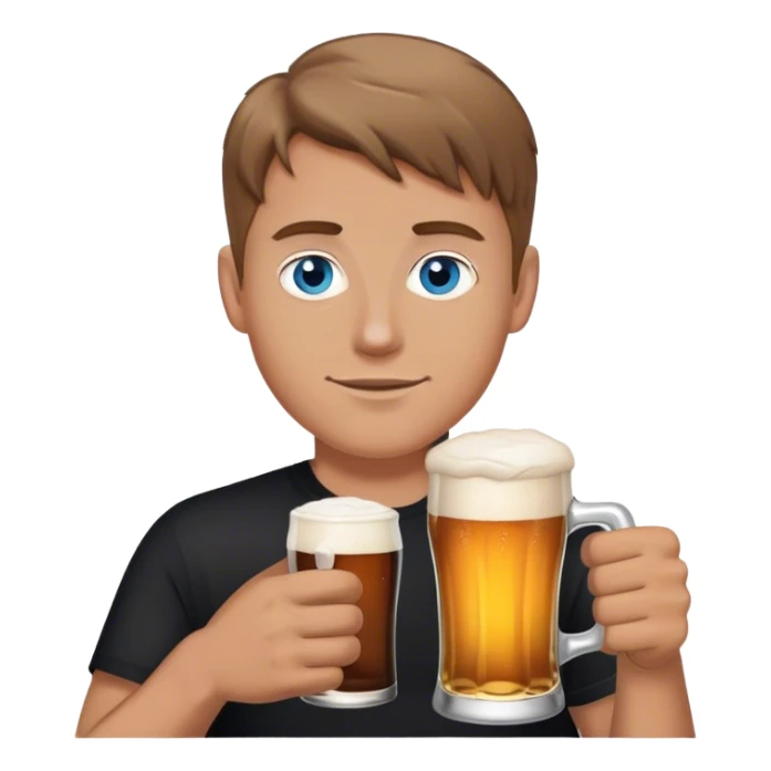 white guy light brown hair blue eyes wearing black holding beer sticker