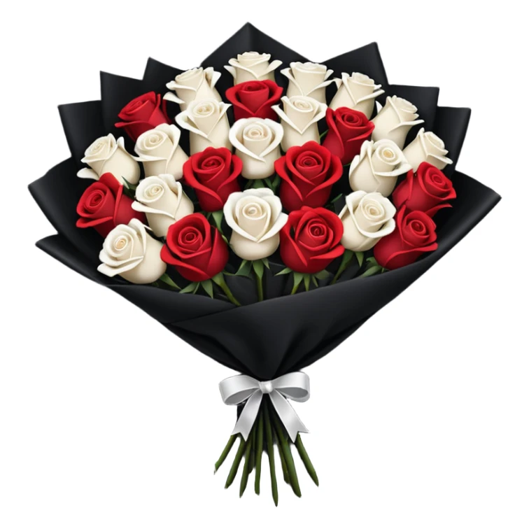 White rose and red rose bouquet with black paper  sticker