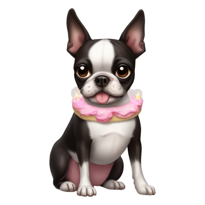 Boston terrier wearing tutu with birthday cake  sticker