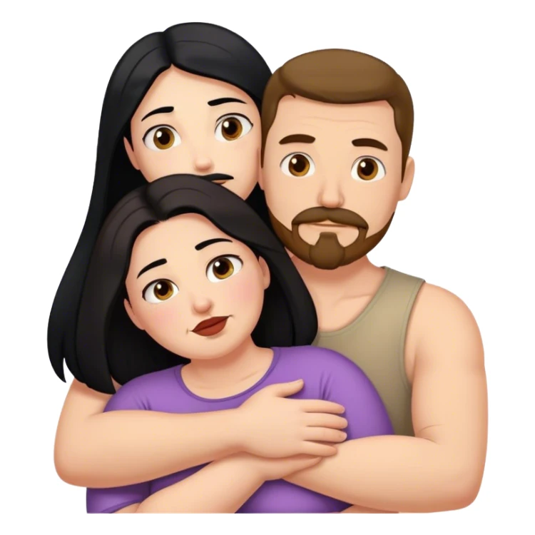 Tall strong white man with brown mustache goatee hugging a chubby short pale woman with long black hair sticker