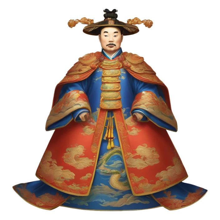 Qianlong, Qing dynasty's emperor, is recognized by his majestic attire: dragon-adorned imperial robes, a court headdress, and a ceremonial scepter. 🐉👑 sticker