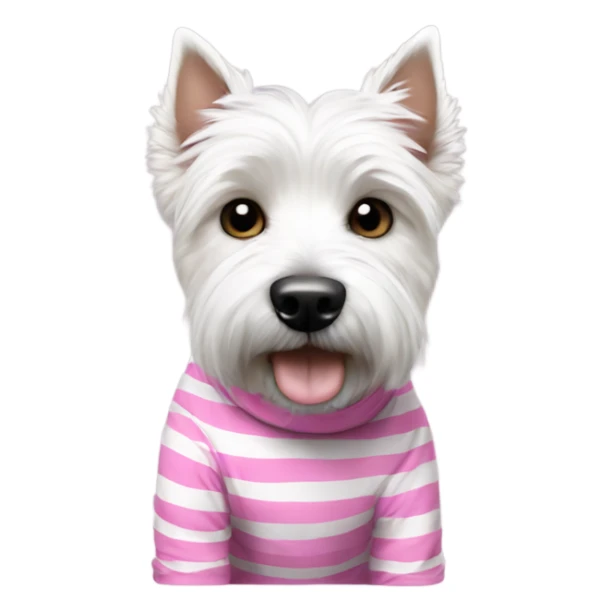westie dog wearing pink striped t shirt sticker