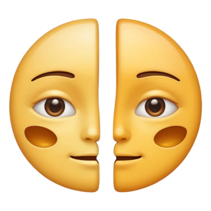 Minimal emoji of a face split into two halves, one side puffy and shiny, the other side slim and matte, clear before-and-after effect, simple wellness icon style, no beauty or medical elements
 sticker
