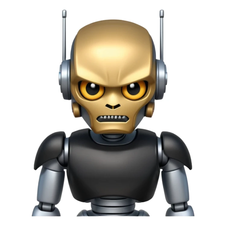 Make robot and wearing a black t shirt and angry sticker