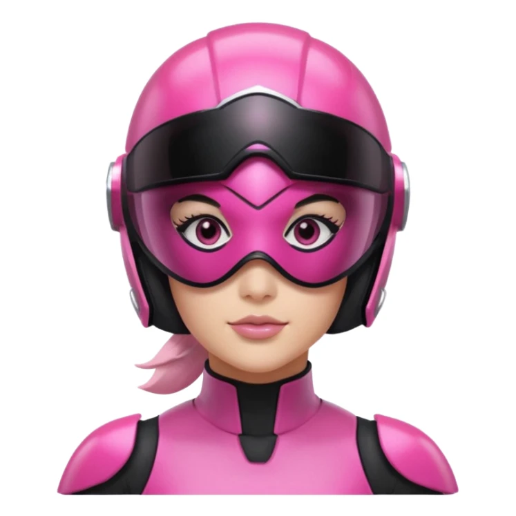 pink power ranger, woman emoji, with helmet on, black visor eye protection, black, power ranger helmet, black visor power ranger helmet pink sticker