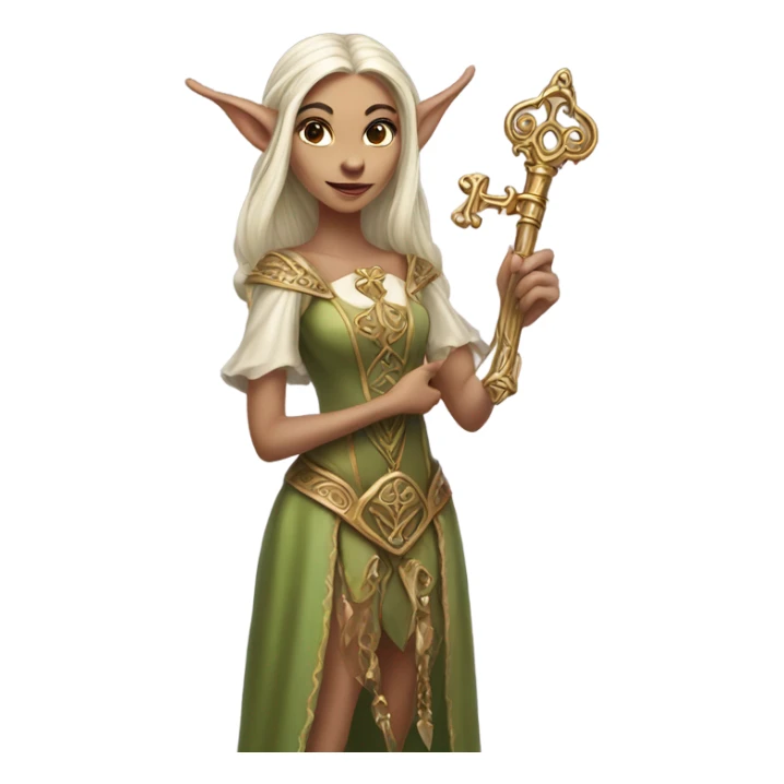 an elf woman login holding a big key sticker