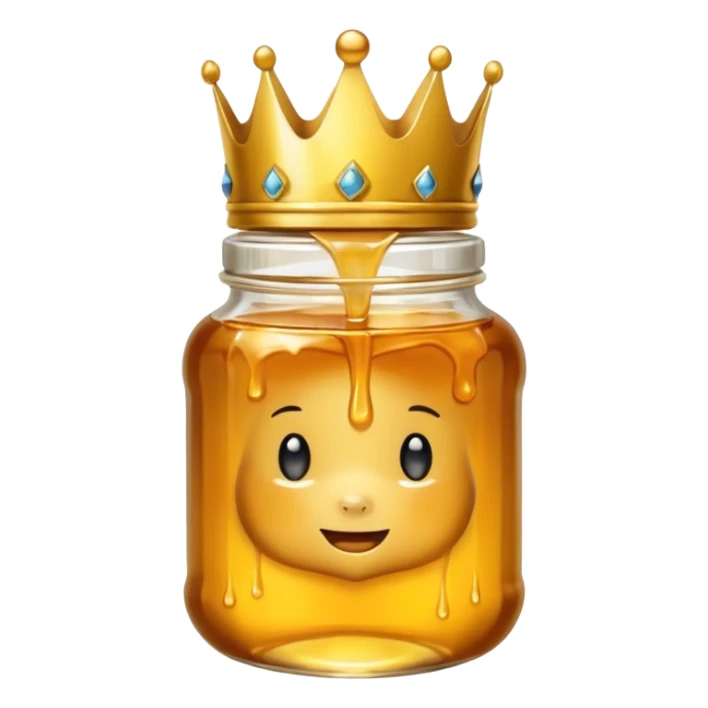 Honey jar filled with golden thick honey with a crown on top sticker