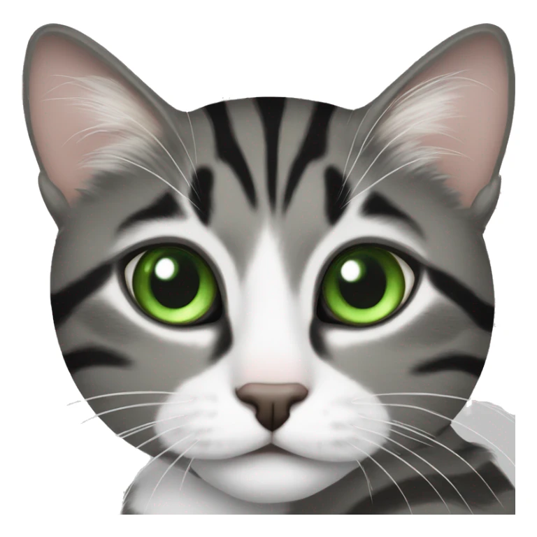 grey black and white tabby cat with greeny grey eyes  sticker