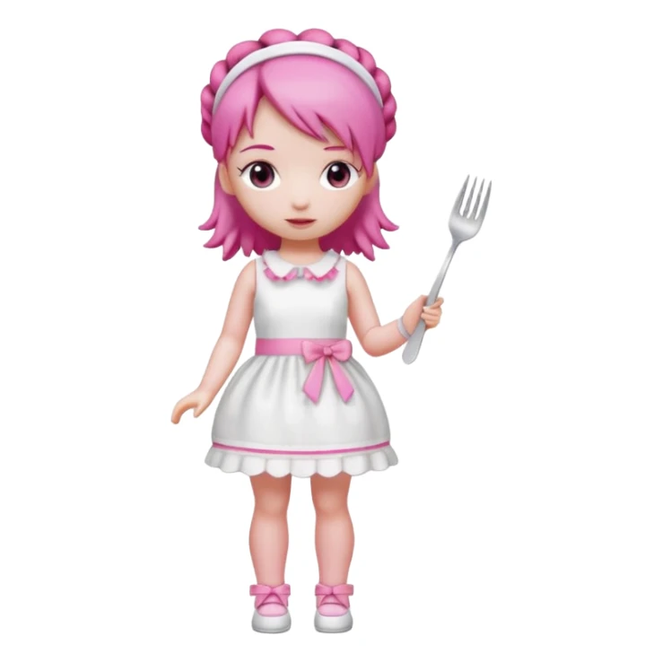 Isolated detaile illustration modern raspberry torte doll figurine full body with pink hair and a pink hairband standing sticker