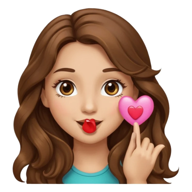 girl with long wavy brown hair, brown eyes, light to medium complexion, long lashes, blowing a kiss sticker