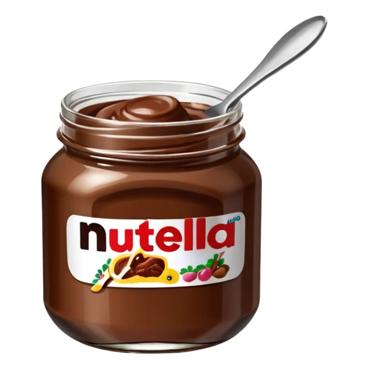 Nutella with a spoon. The glas of Nutella is almost empty . Only the one carriage of Nutella  sticker