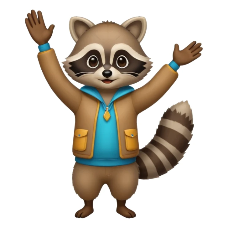 a full body raccoon celebrating hands up wearing fun outfit sticker