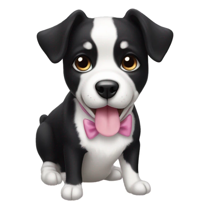 young black and white tuxedo dog with round eyes, a pink tongue  sticker
