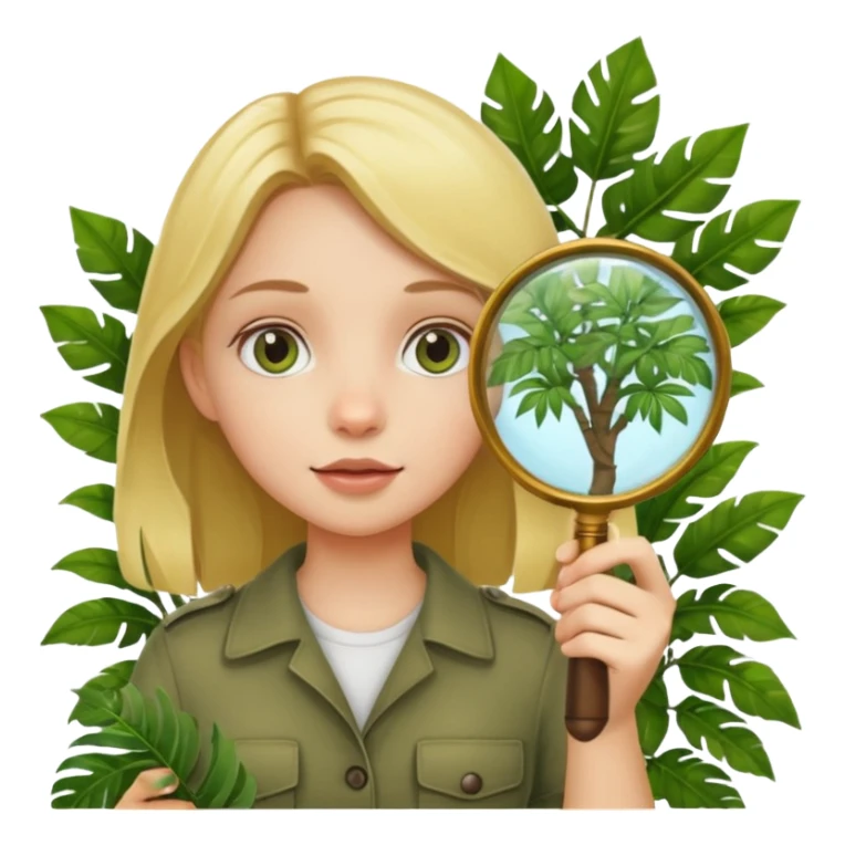 a girl with jungle and magnifying glass sticker