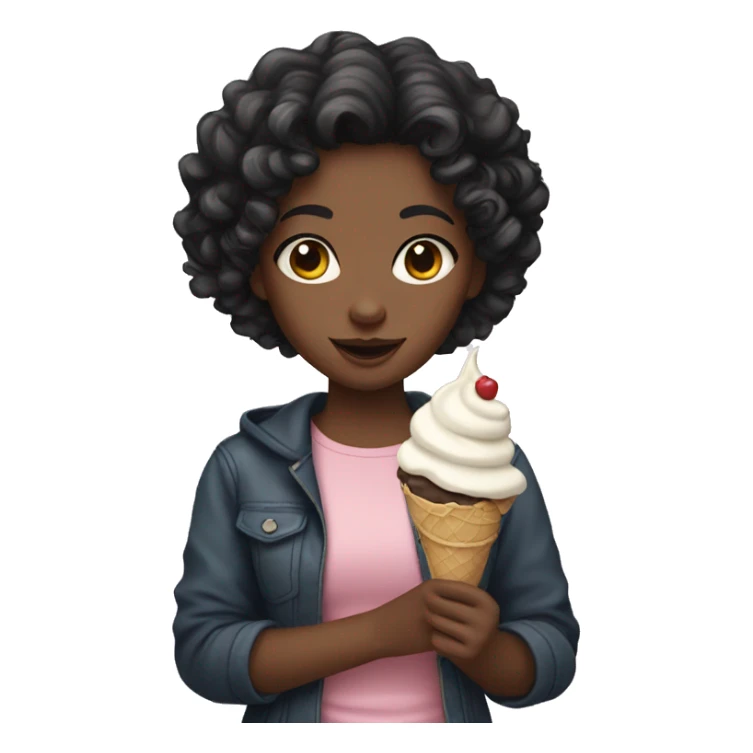 girl with curly black hair and ice cream sticker
