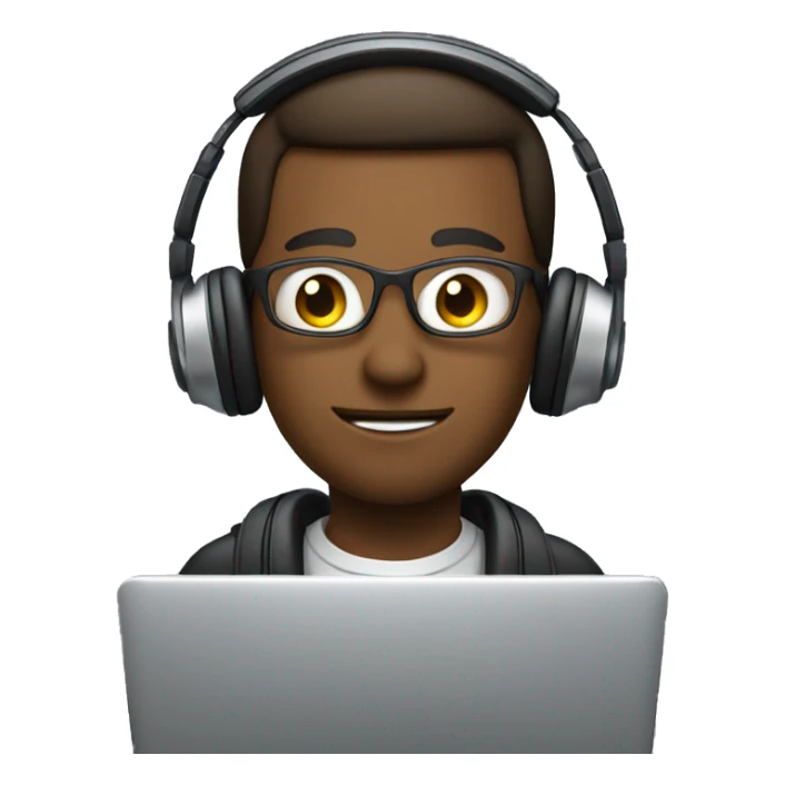 support team with his headphones on behind his laptop sticker