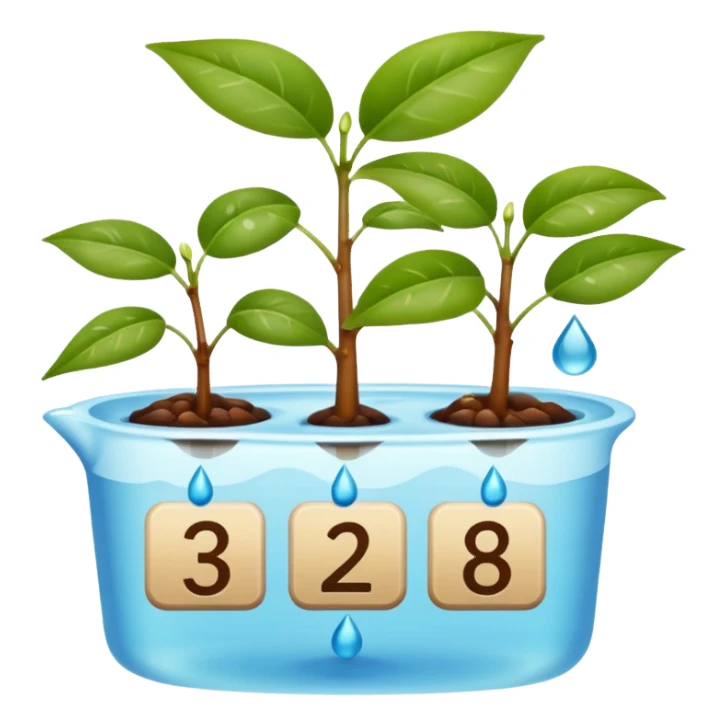 calendar emoji with most dates marked by a small plant icon, three random dates replaced: one with a leaf, one with a water drop, and one with a pot, each spaced a few days apart sticker