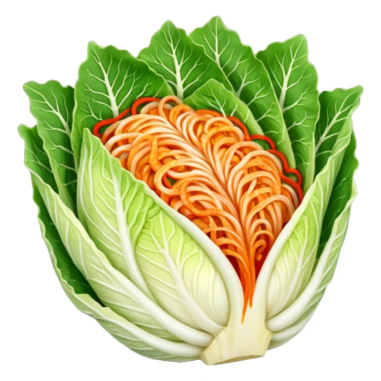 sliced napa cabbage with kimchi red seasoning, no green, no face sticker