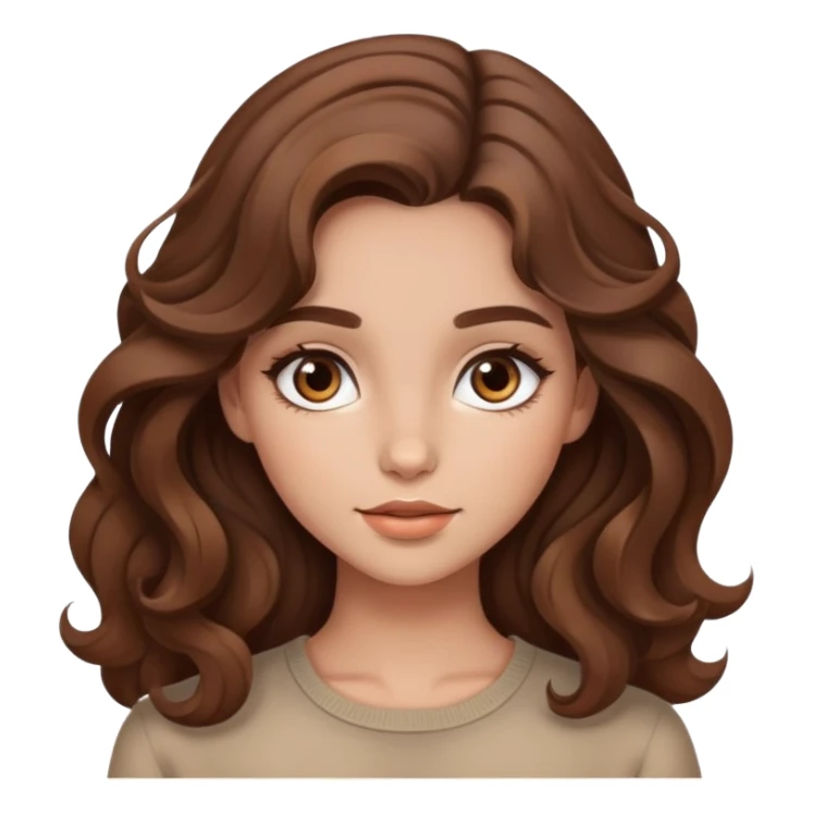 beautiful girl with wavy brown hair, natural makeup look sticker