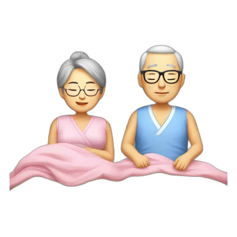 Chinese senior couple sleeping in bed wear glasses sticker