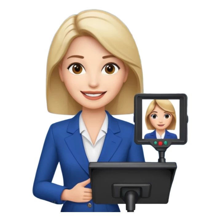 news anchor woman, with a screen with a prompter in front of her sticker