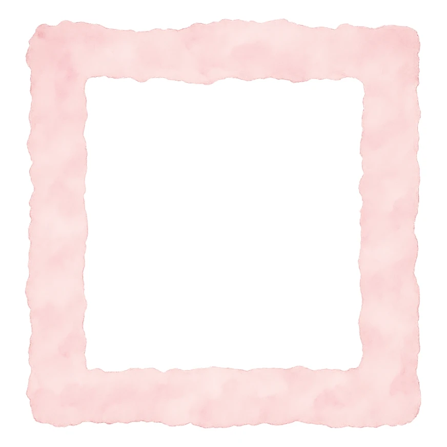 soft pink torn paper frame border, pastel watercolor style, transparent background, no face, no hands, no legs, no characters sticker