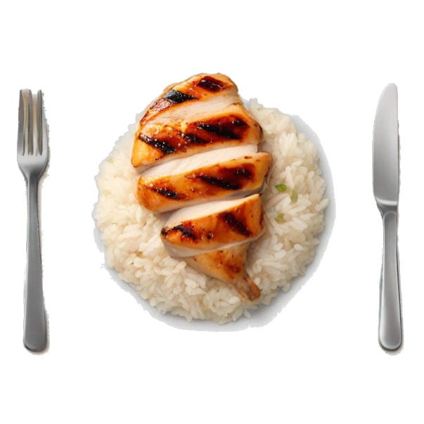 Grilled chicken breast on plate of rice sticker
