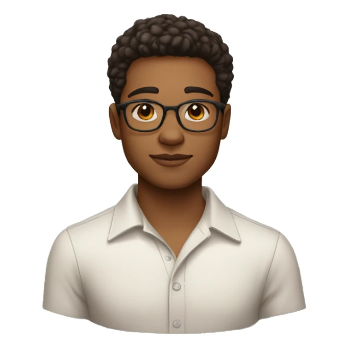 young man, oval face, defined chin, dark brown eyes, with prescription glasses, he doesn't have earrings ,straight hair, small eyes, summer clothes sticker