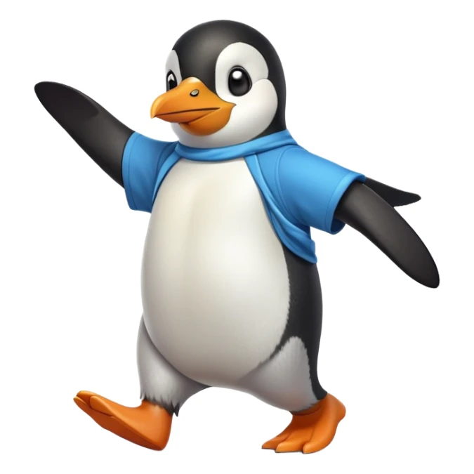 friendly anthropomorphised penguin in a shirt and t-shirt walking quickly, energetic pose sticker