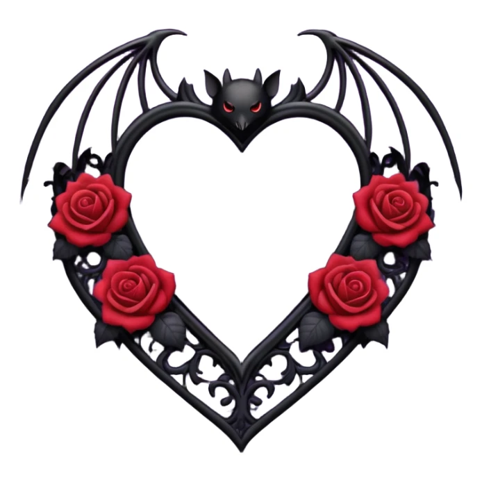 purple gothic heart with black lace, roses, and a bat, dark romance sticker