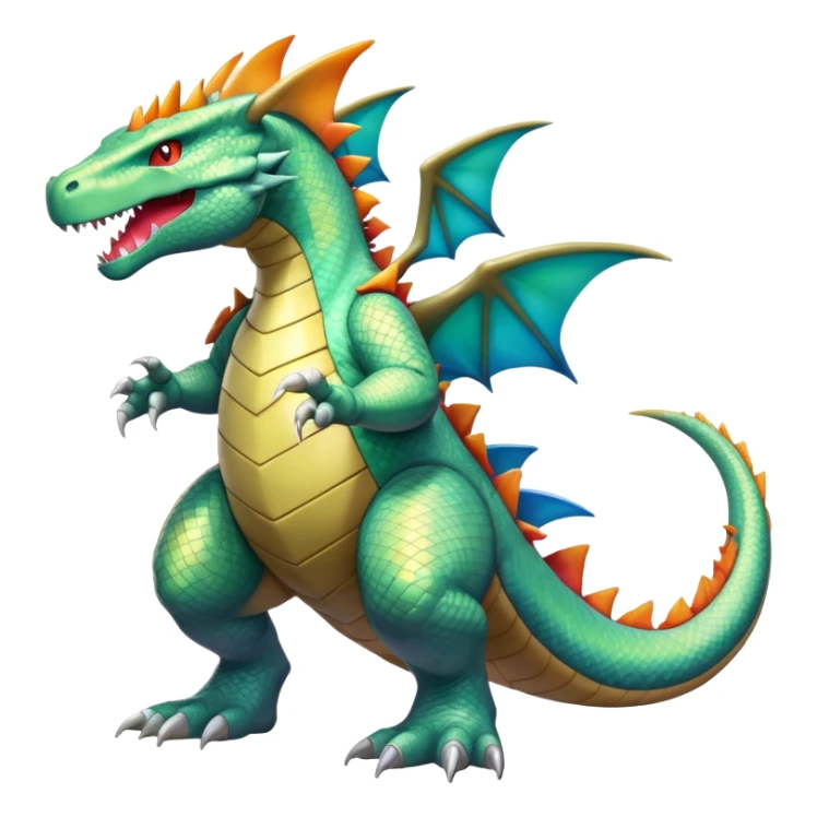 Shiny Exotic Colorful epic Tyranitar-Charizard-Dragonite-Salamence-Drudigon-Haxorus-Fakémon-hybrid-creature (full body)  sticker