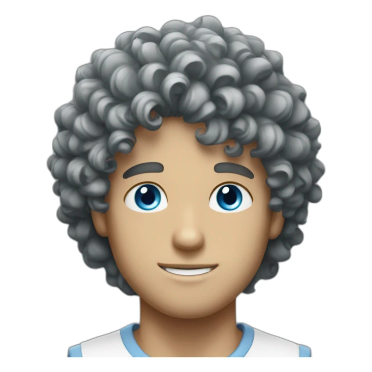 a guy with blue eyes curly hair and he white sticker