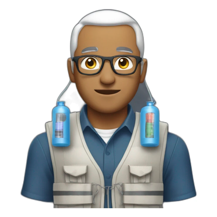 man with keffiyeh wearing vest with electrical wires and canisters attached sticker