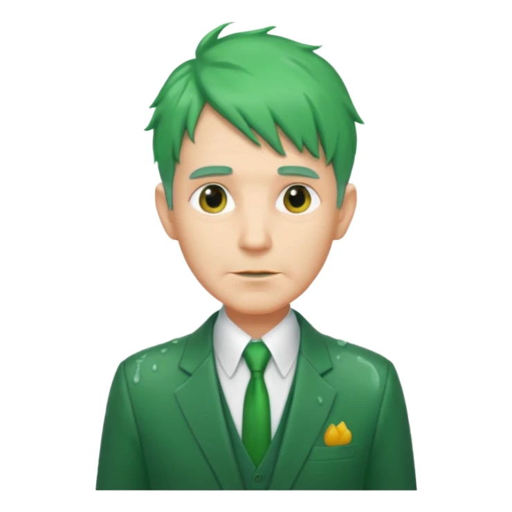 green haired older man with long hair in green suit looking wet sticker