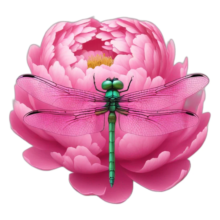 Dragonfly is sitting in middle of the pink peony sticker