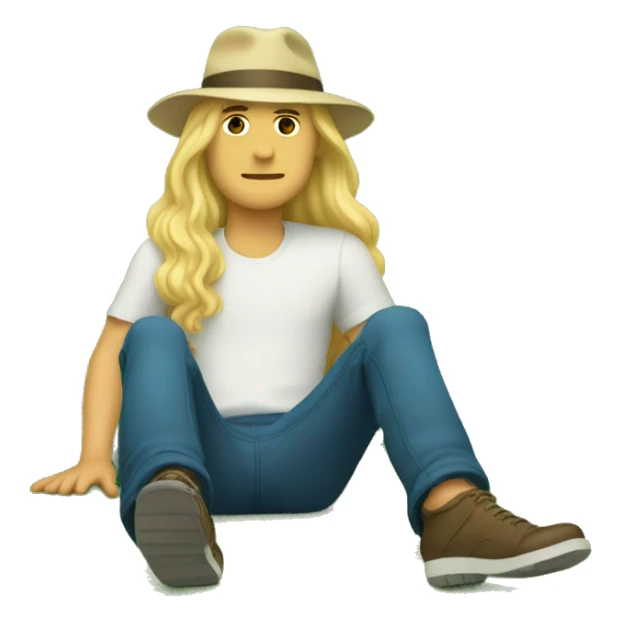 Tall, blonde guy with long hair, wearing a hat laying down on the grass sticker