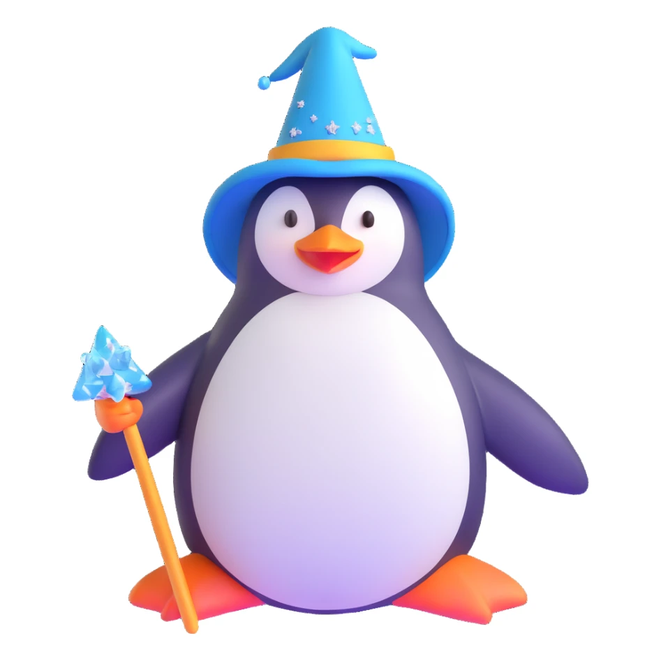 penguin wizard with ice crystals and frost magic sticker