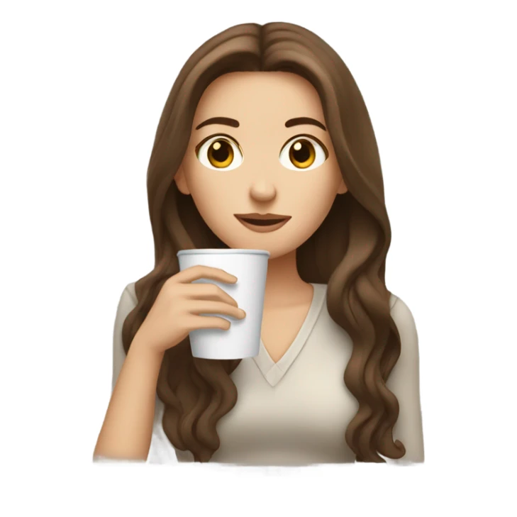 White girl with long brown hair drinking coffee  sticker