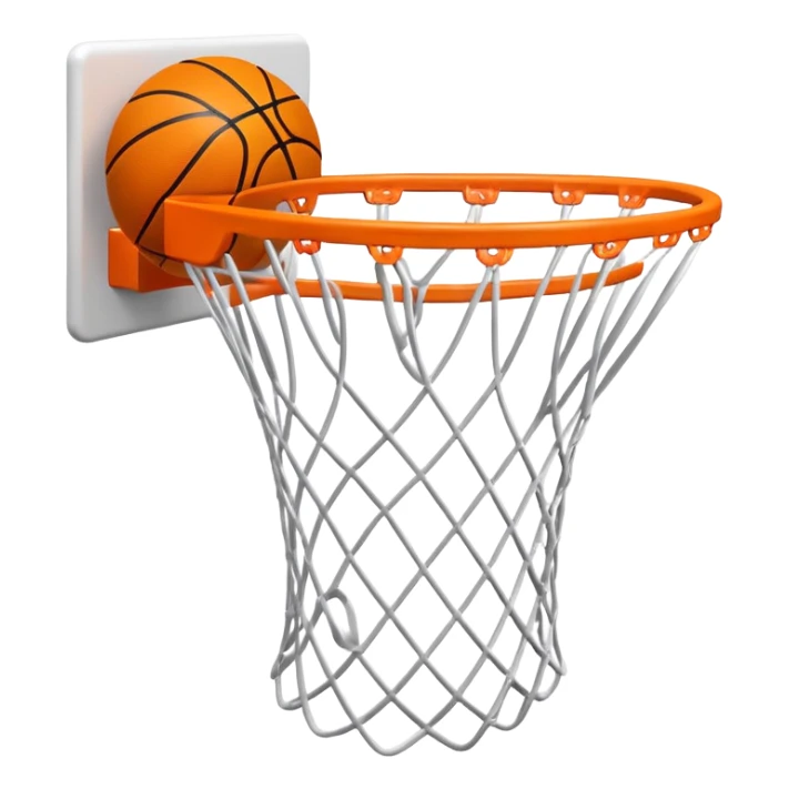 Basketball swishing through net, minimal design with just essential details, iOS emoji style sticker