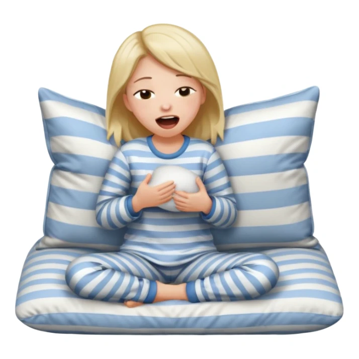 {
      "type": "human",
      "look": "girl in striped pyjamas, yawning, holding pillow",
      "description": "a sleepy girl in striped pyjamas yawning while holding a pillow"
    } sticker