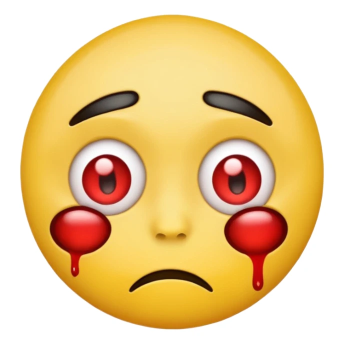 yellow emoji face with bloodshot eyes, tired expression sticker