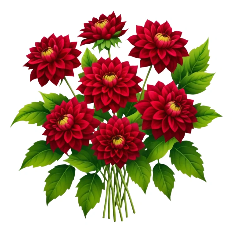 luxuriant, big bouquet Red Dahlia, stem, leaf sticker