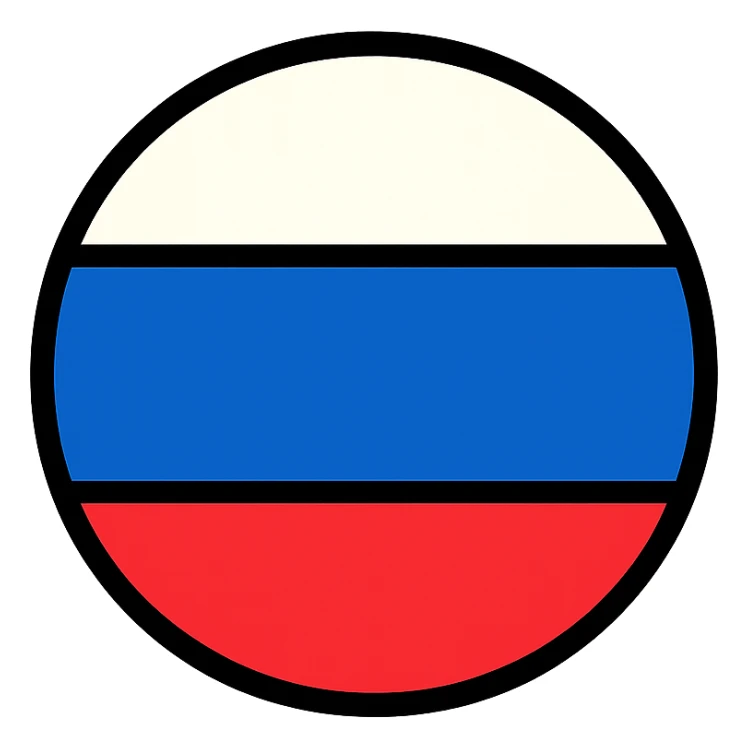 Russia flag in a circular shape, flat color icon style sticker