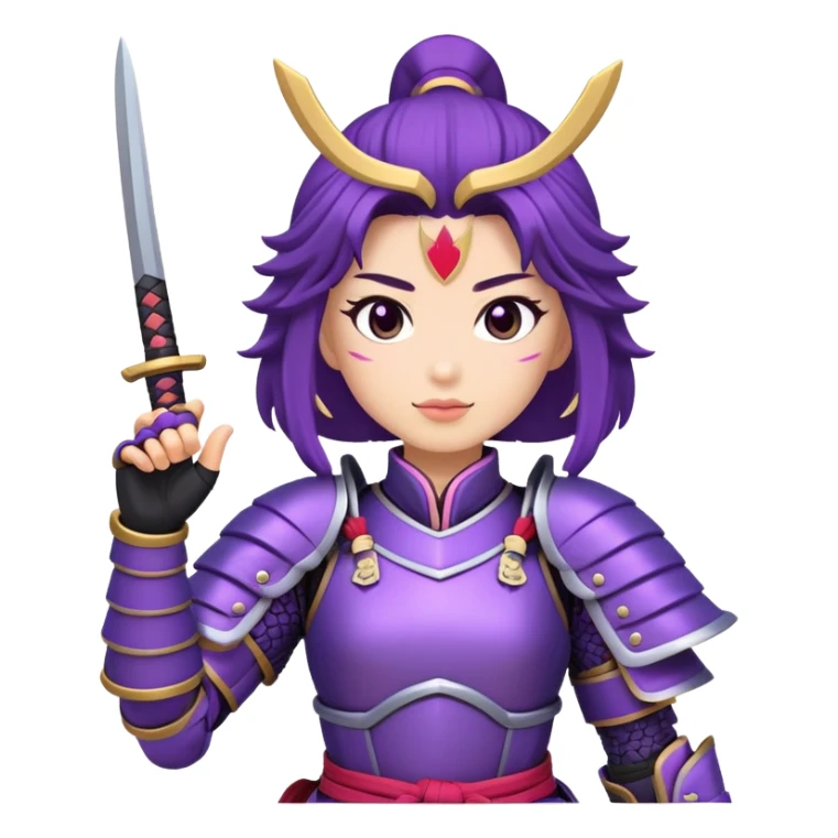 A female samurai in purple armor waving sticker