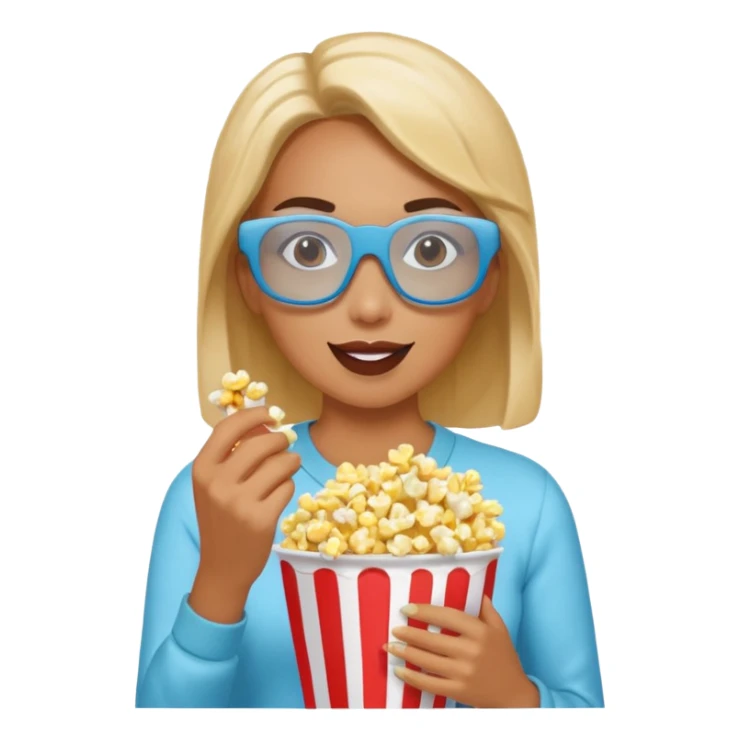 woman wearing 3d glasses, eating popcorn sticker