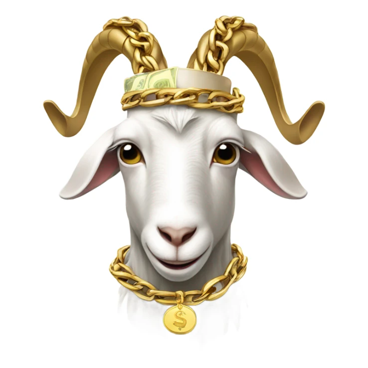 A Goat with gold chains and money and a cap  sticker