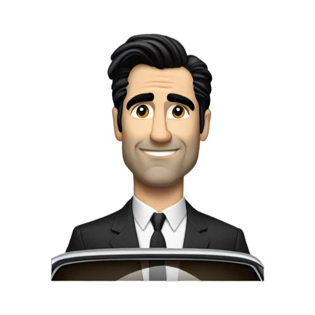 collin farrel in a suit driving retro car sticker