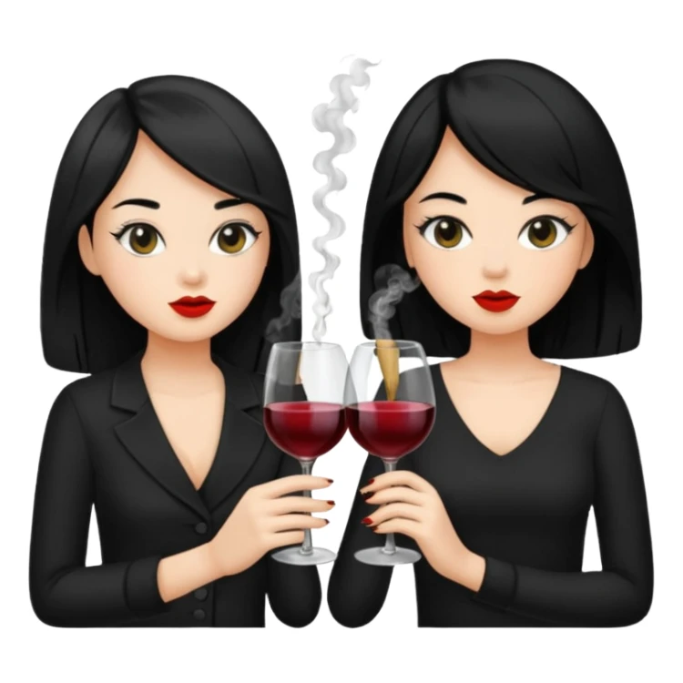 2 girls in black 1 smoking and other girl drinking wine both black hair  sticker
