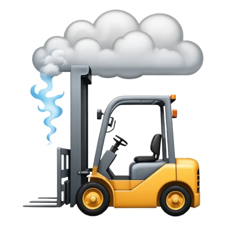 ugly, broken forklift with clouds of smoke after the explosion sticker