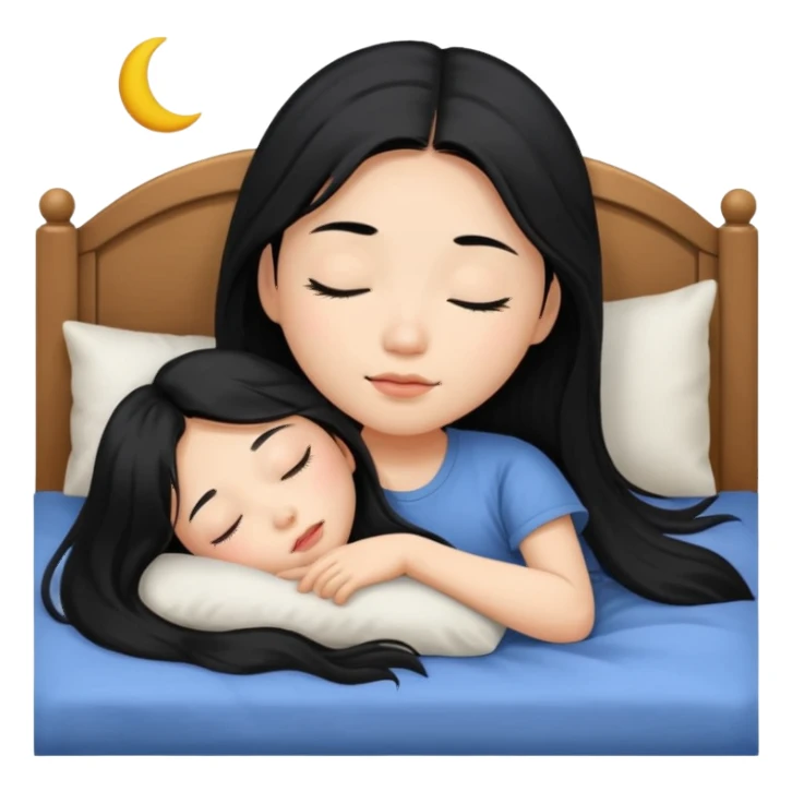 Beautiful Asian girl with long black hair sleeping in her bed sticker
